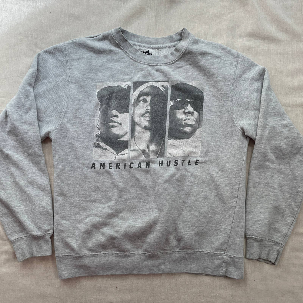 Original Flavor Womens Top Medium Grey Hip-Hop Graphic Crewneck Sweatshirt Y2K